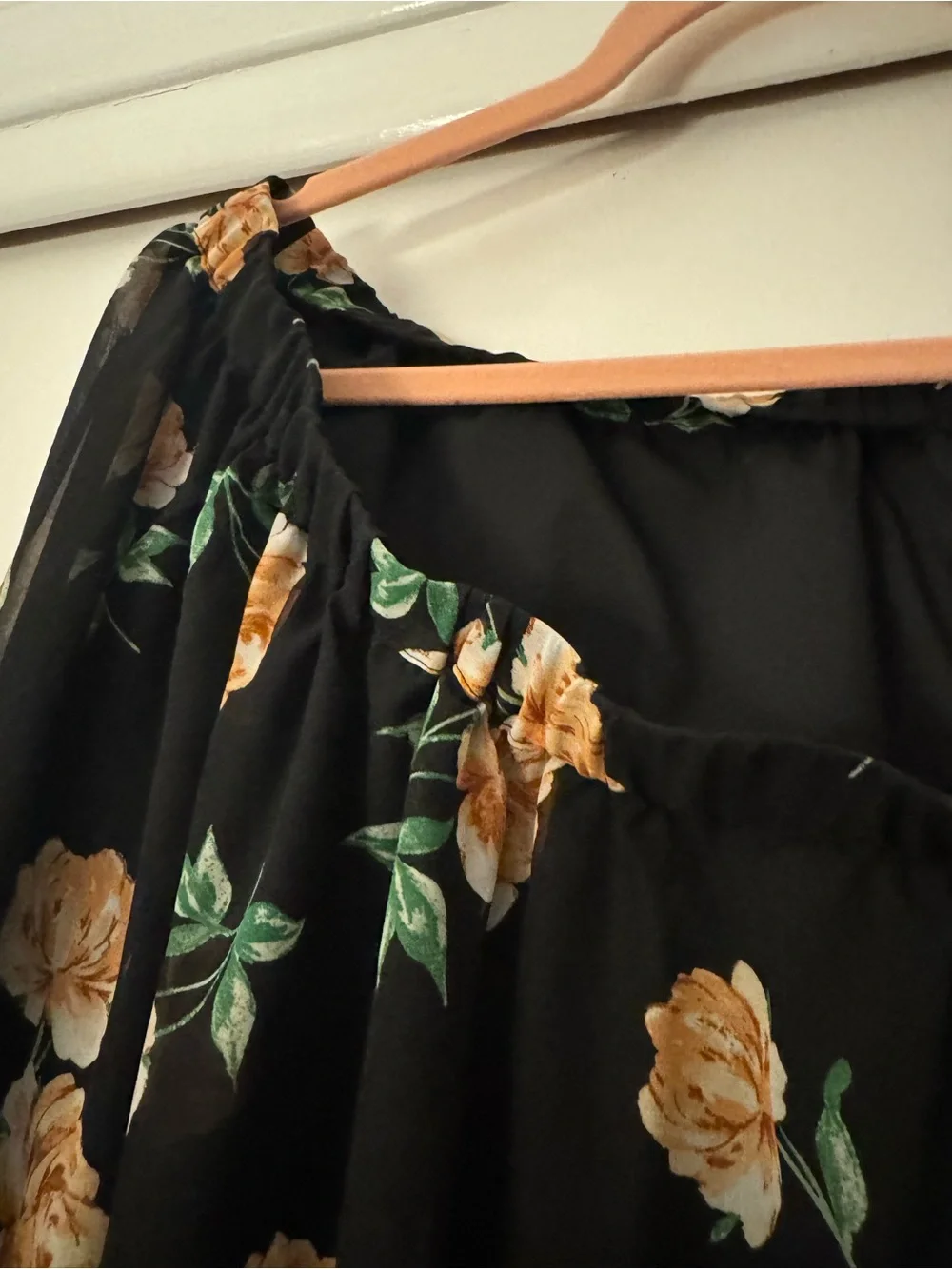 Old Navy Black Chiffon Maxi Skirt with Rose Print